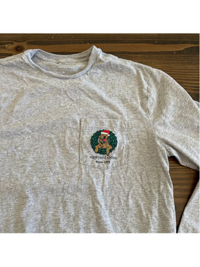 Vineyard Vines Gray LS Christmas Dog Tee M Holiday Shirt Golden Retriever
